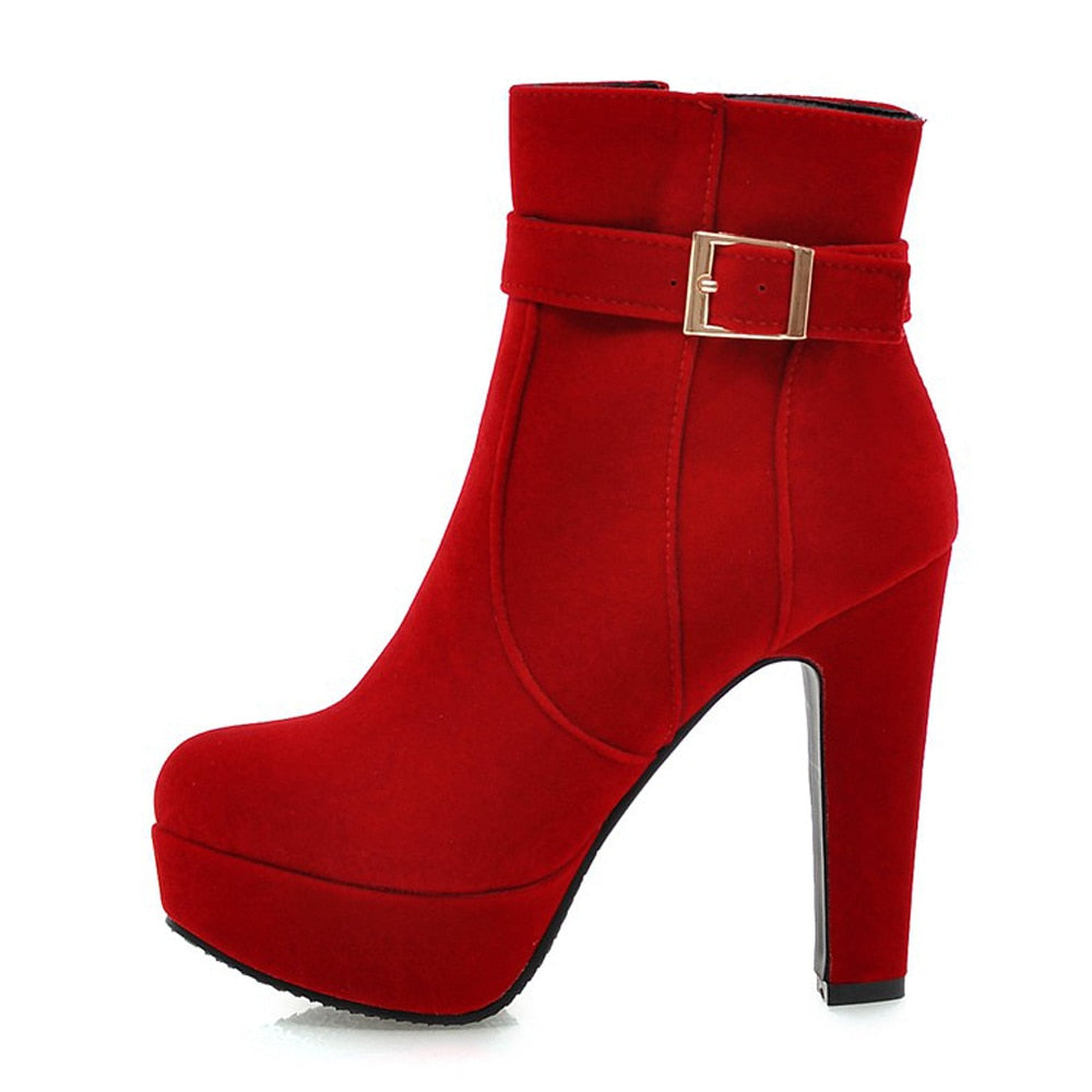 Women's Buckle High Heel Ankle Zipper Platform Ankle Boots