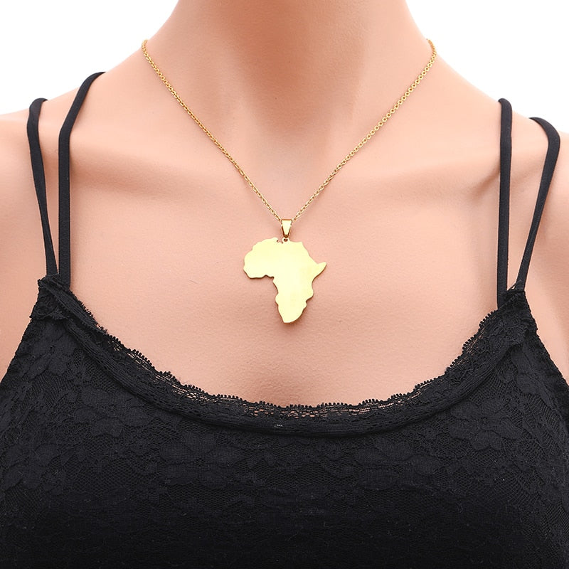 African Map Pendant Necklace - Gold or Silver