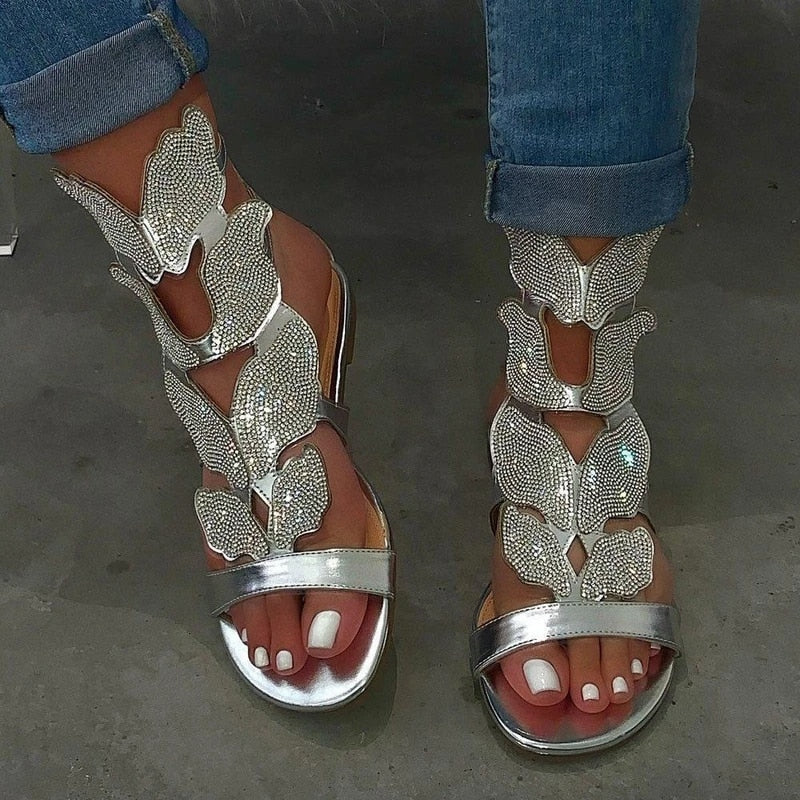 Butterfly Metallic Glitter Rhinestone Open Toe Sandals