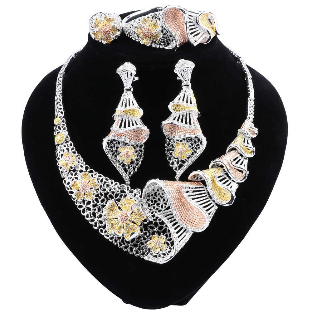 African Wedding Bridal Jewelry Sets-Necklace, Bracelet & Earrings