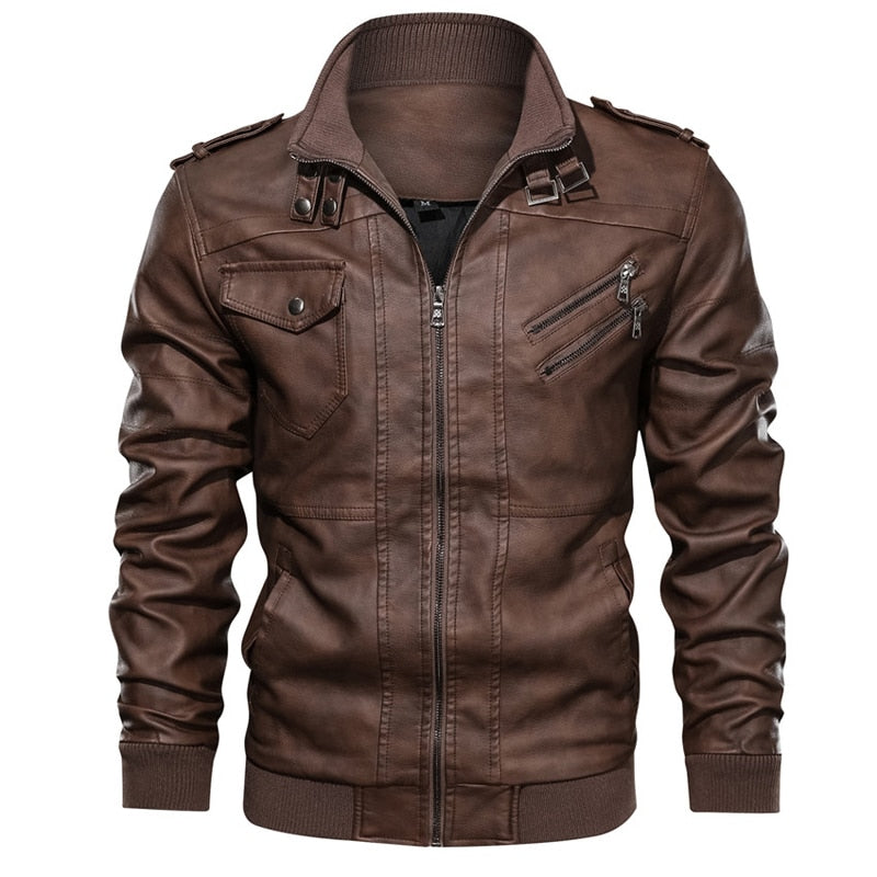 Detachable Hood Men's Leather Motorcycle PU Biker Jacket