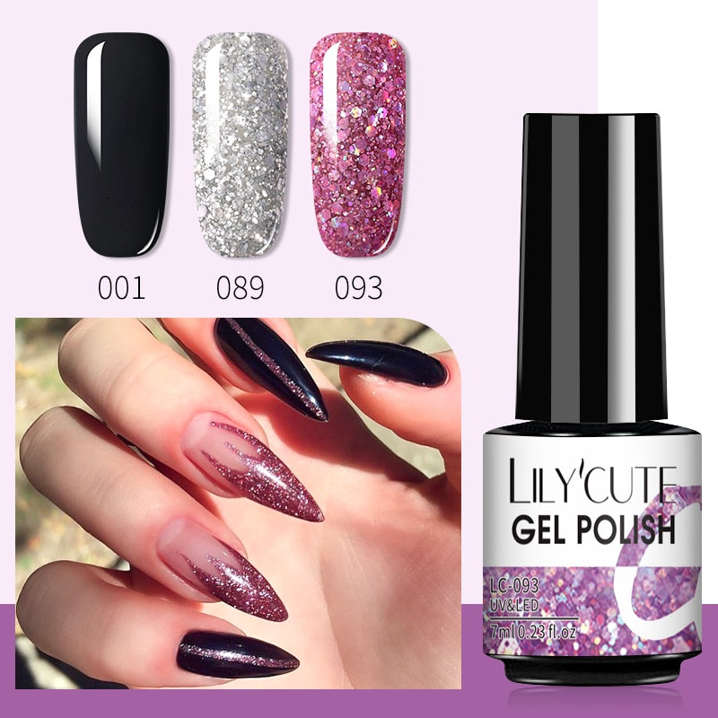 3 Piece Gel Polish Set: Winter Color Glitter Sequin Matte Effect Gel, Long Lasting Base Top Coat Nail Art Design