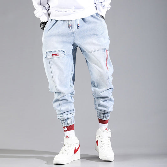 Men's Stonewashed Distressed Hip-Hop Harem Ankle Length Jeans