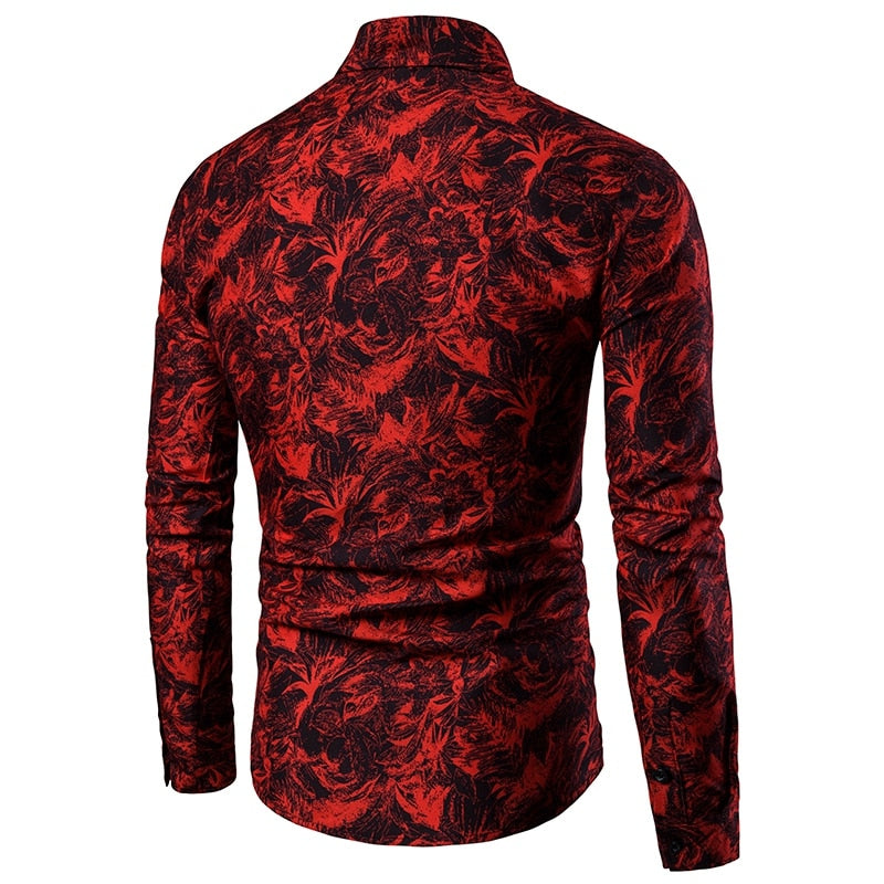 Men Printed Casual Long Sleeved Dress Shirt For Men