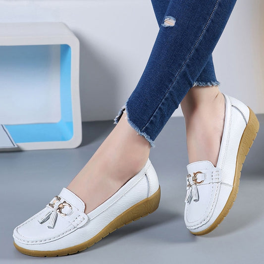 Women's Genuine Leather Flat Loafer Moccasins Slip On Shoes Plus Size