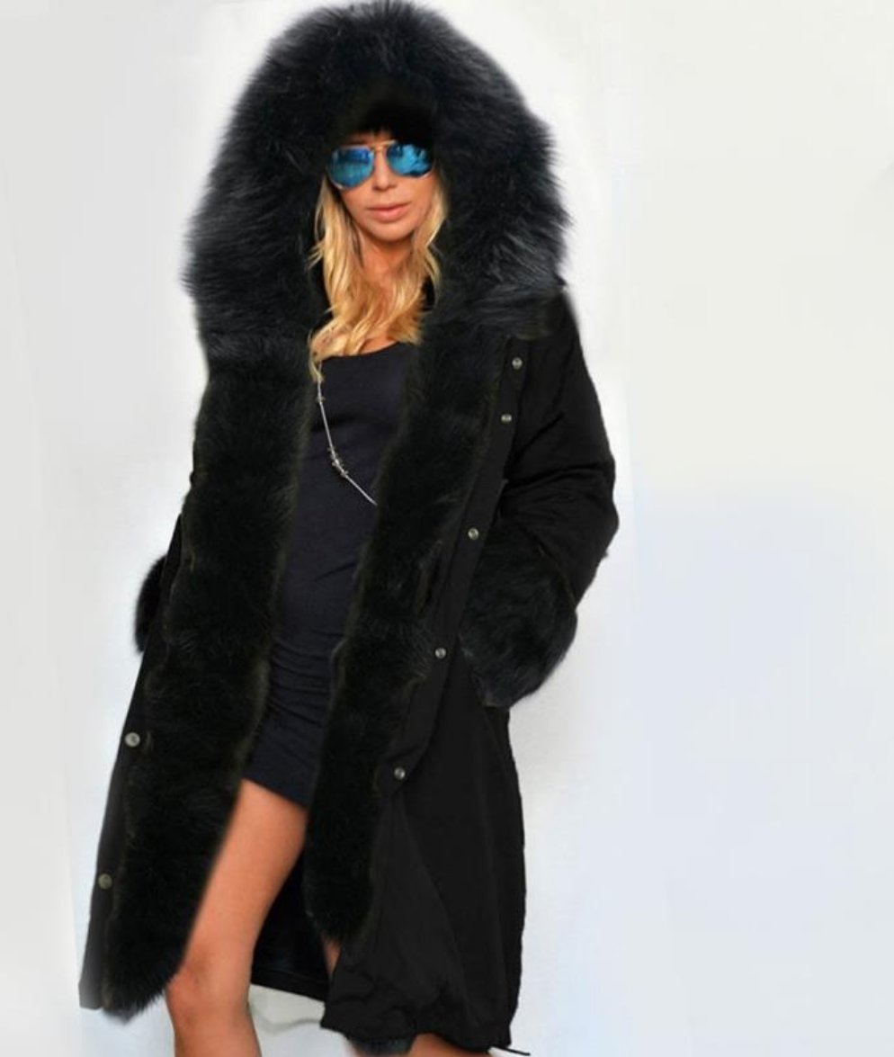 Faux Fur Hooded Fishtail Ladies Trench Coat Plus to 3X