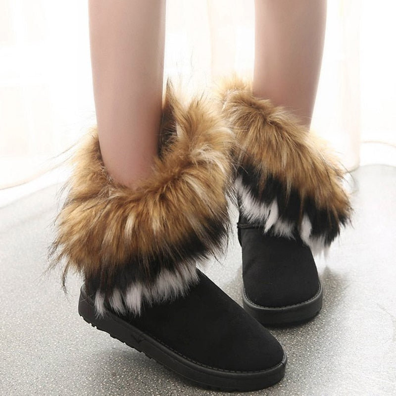 Fur Round Toe Flock Mocassin Snowboots