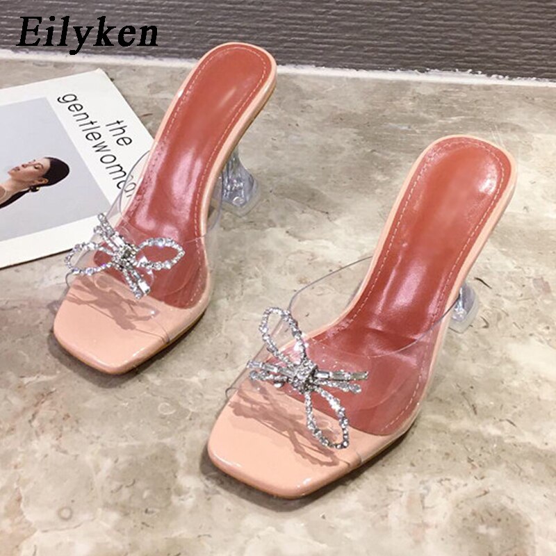 Clear PVC Metal Buckle Square Toe Sandal Pumps