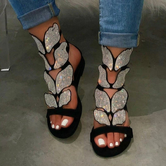 Butterfly Metallic Glitter Rhinestone Open Toe Sandals