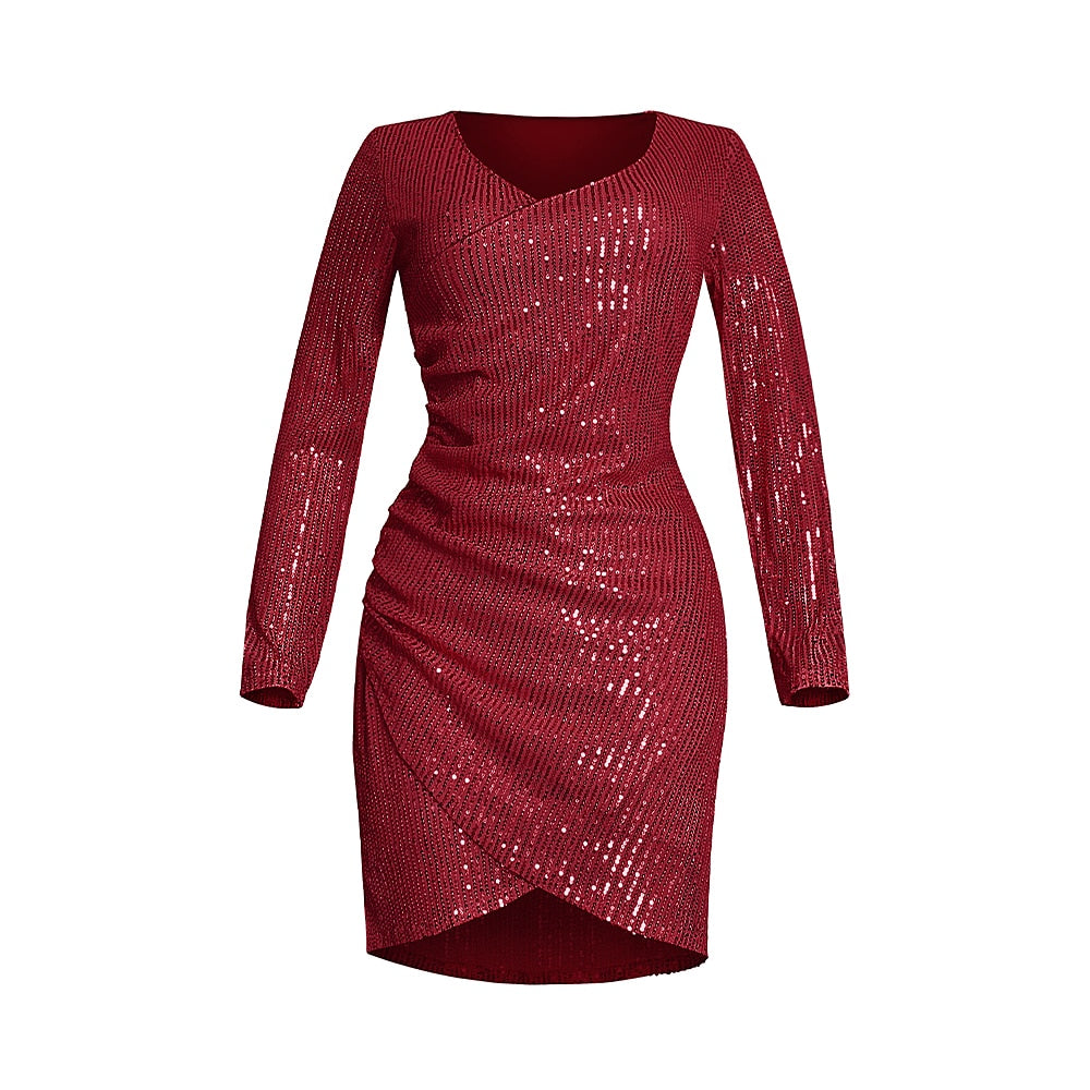 Sparkle Long Sleeve V-Neck Bodycon Party Dress