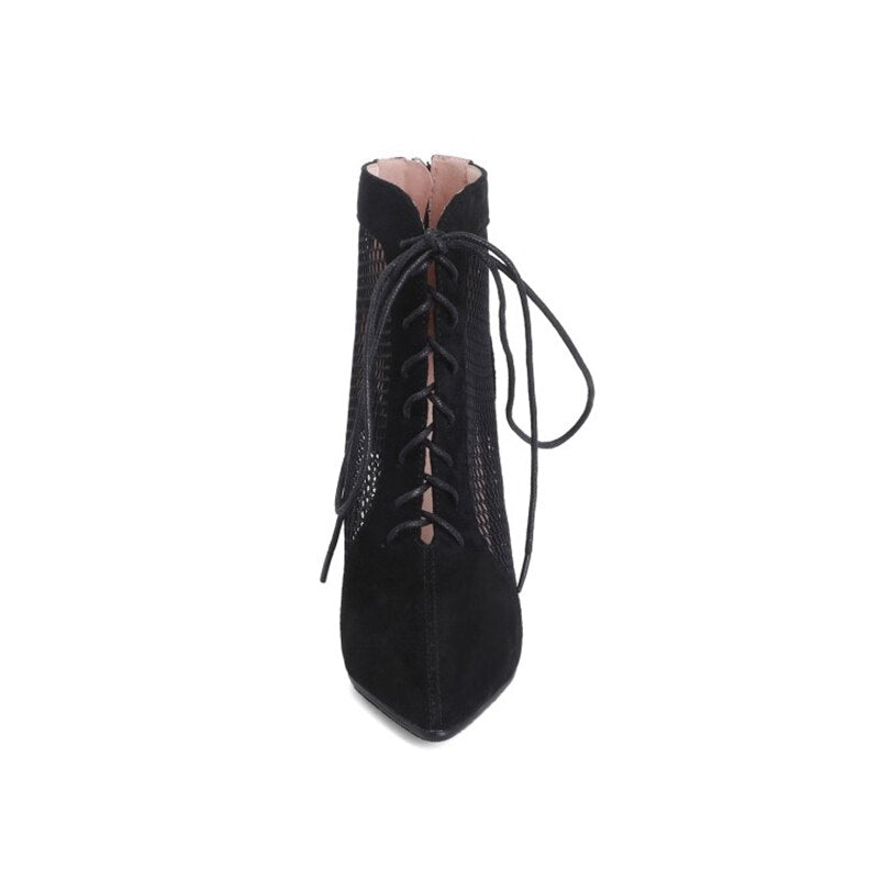 Cross Lace Up Roman Hollow Out Mesh Ankle Boots