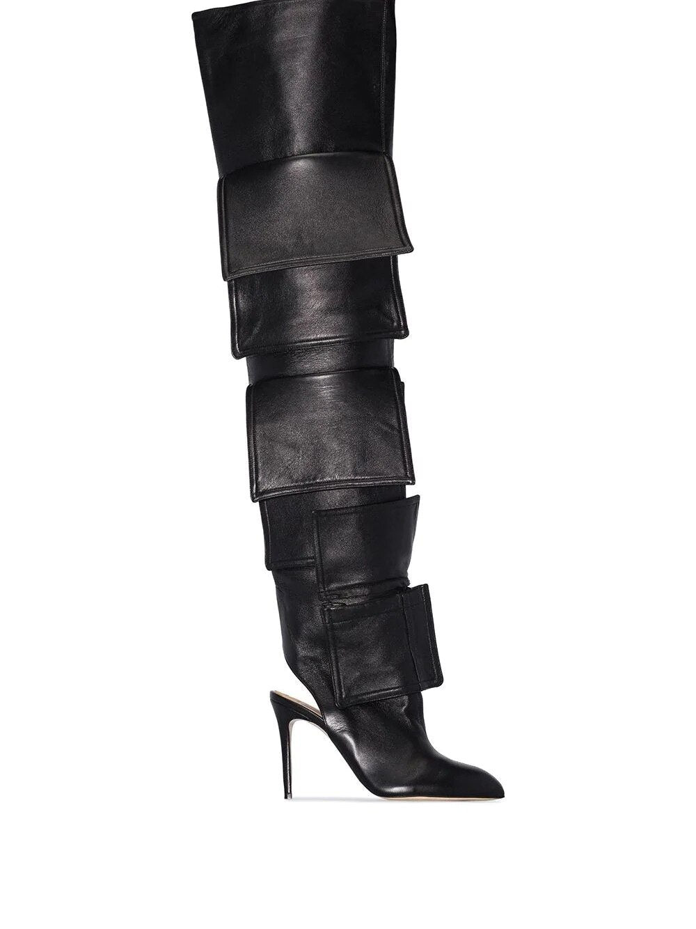 Leather Designer Over-the-Knee Pointed Toe Slingback Stiletto High Heels Knight Boots