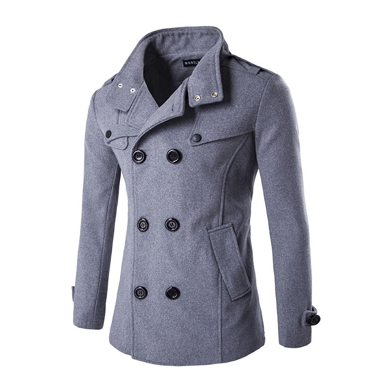 Men's British Style Double Breasted Trench Pea Coat