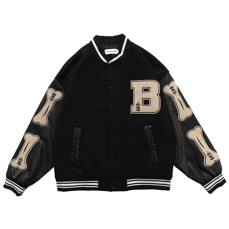 Men's Bone Colorblock Patchwork Baseball Bomber Letterman's Jacket