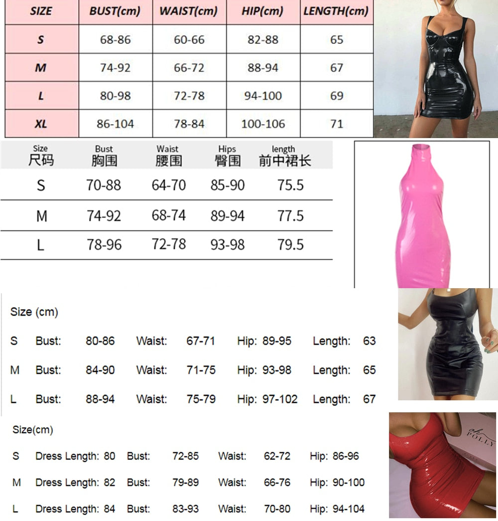 Skinny Faux Leather Camisole Spaghetti Strap Bodycon Mini Club Dress