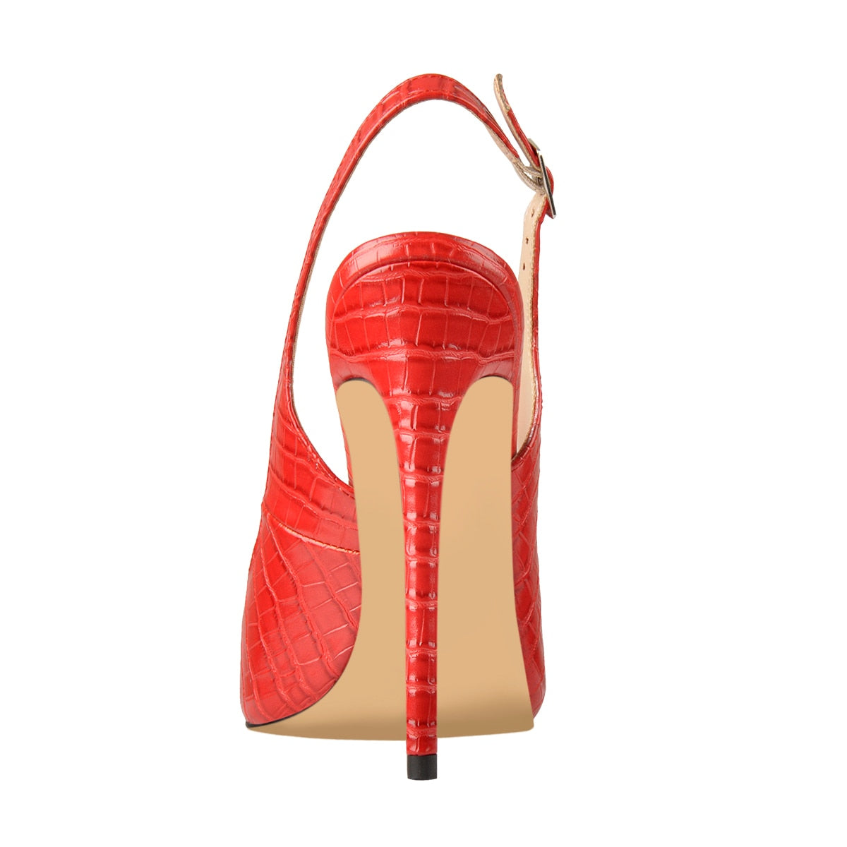 Fire Engine Red Slingback High Heel Pointed Toe Ankle Strap Pumps