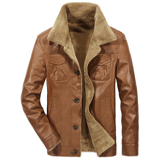 Men's Fur Collar Leather Biker Jacket