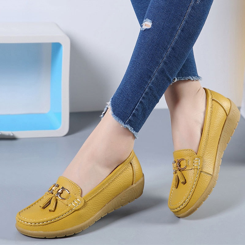 Women's Genuine Leather Flat Loafer Moccasins Slip On Shoes Plus Size