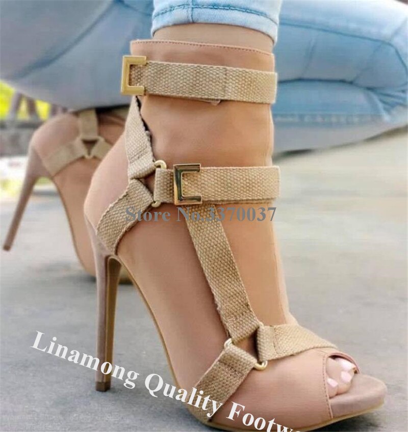 Peep Toe Suede Leather Stiletto Heel Buckle Strap Ankle Boots