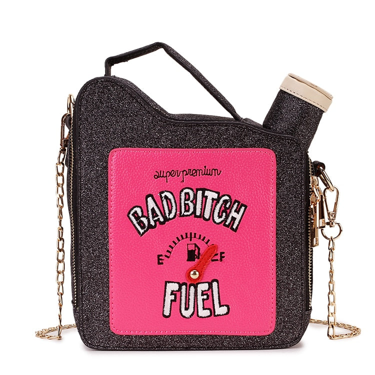 Glittery Gasoline Bottle Design Chain Crossbody Clutch Purse