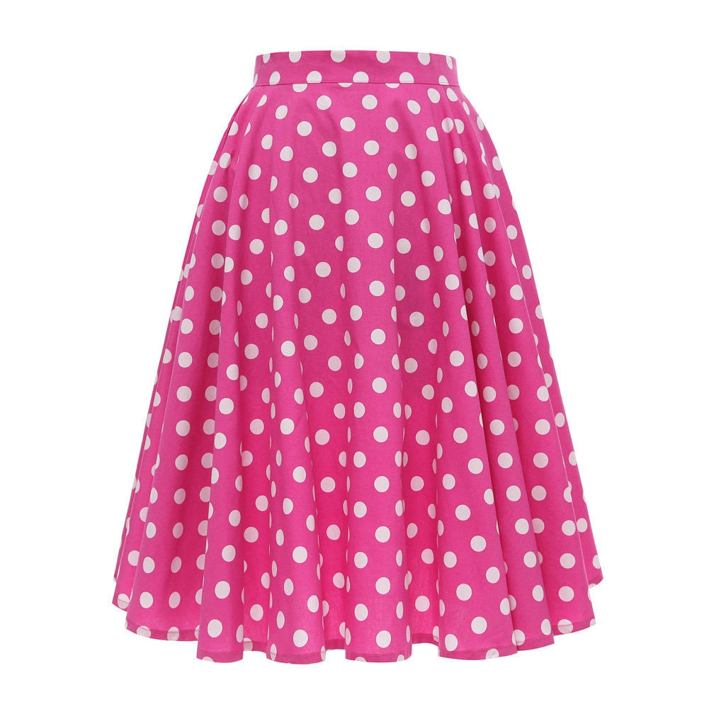 High Waist Skirt Cotton Womens Polka Dot Floral Print Swing Skirts