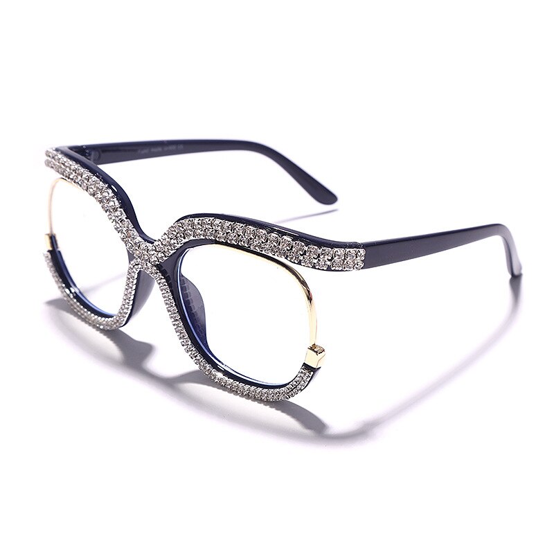 Crystal Diamond Rhinestone Cat-Eye Optical Anti-Blue Light Eyeglasses