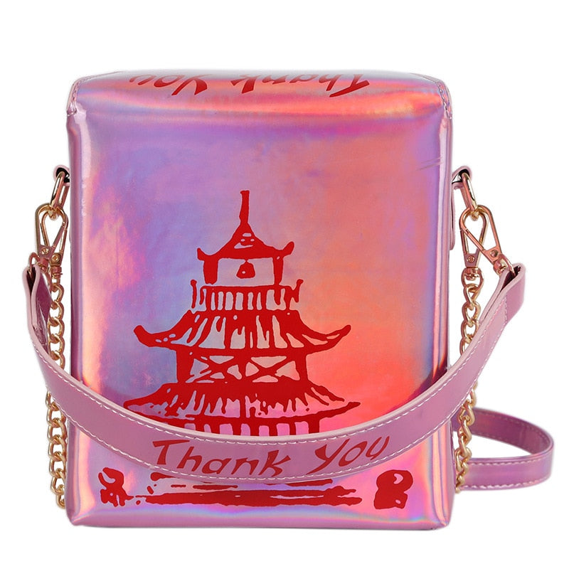 Chinese Takeout Box PU Leather Bucket Crossbody Purse