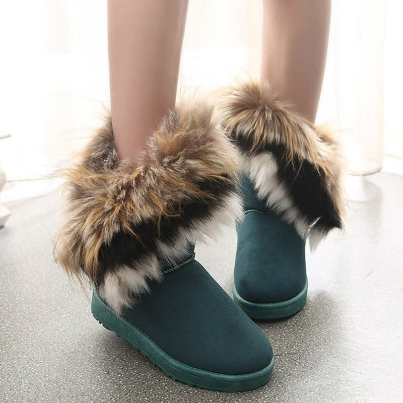 Fur Round Toe Flock Mocassin Snowboots