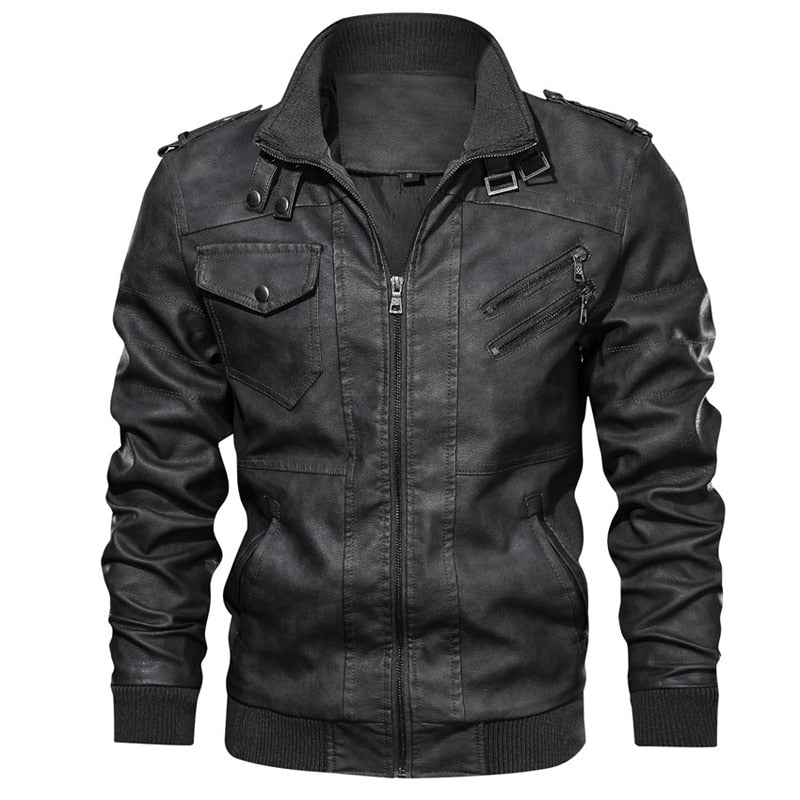 Detachable Hood Men's Leather Motorcycle PU Biker Jacket