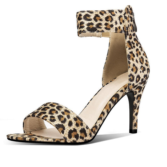 Leopard/Solid Open Toe Ankle Strap Sandal Pumps