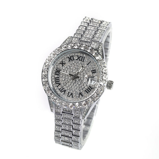 Rhinestone Colored Iced Out Stainless Steel Quartz Ladies' Watch