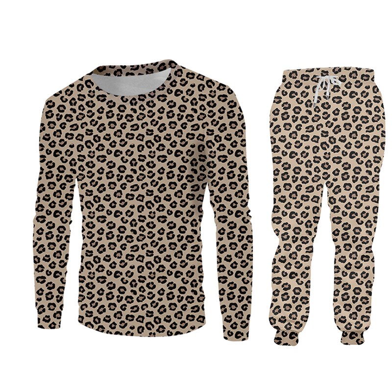 3D Leopard Hoodie Jogging Sports Suit Men's Big & Tall to 6XL