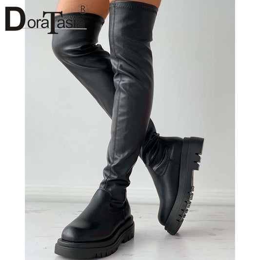 Soft Platform Thigh High Chunky Heel Over The Knee Women's Boots