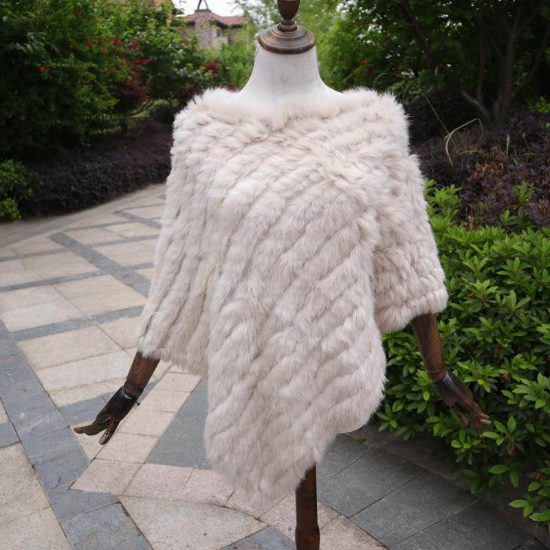 Knitted Natural Rabbit Fur Shawl