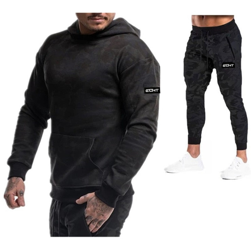 Men's Camoflauge Hoodie + Pants Sweatsuit 2-Piece Set