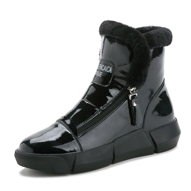 Patent Leather Waterproof Ankle Snowboots