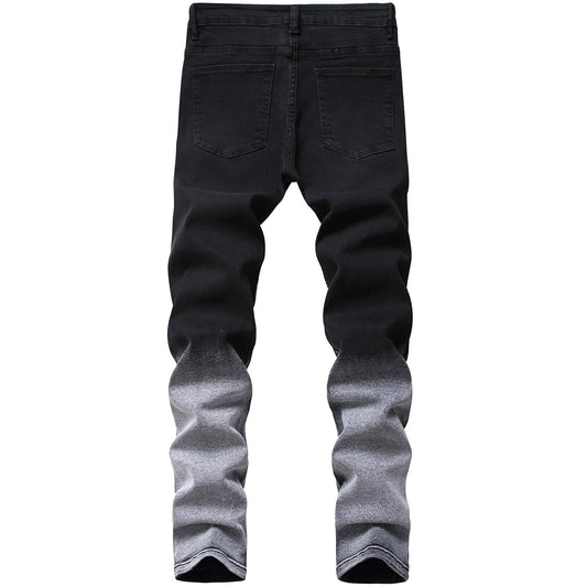 Men's Black/Grey Colorblock Gradient Ombre Color Contrast Stretch Skinny Jeans