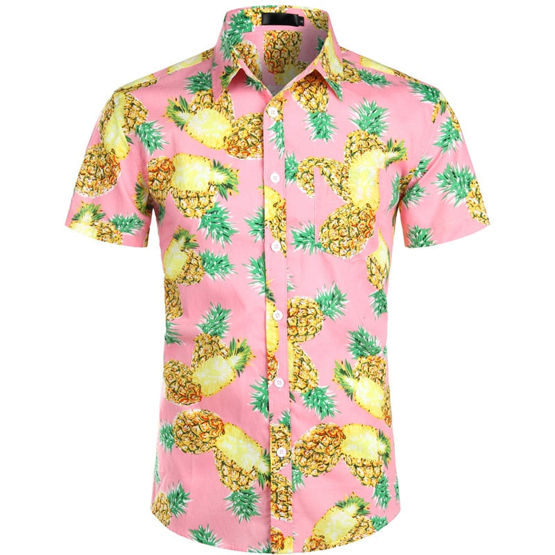 Men's Hawaiian Tropical Pink Floral Beach Short Sleeve Shirt