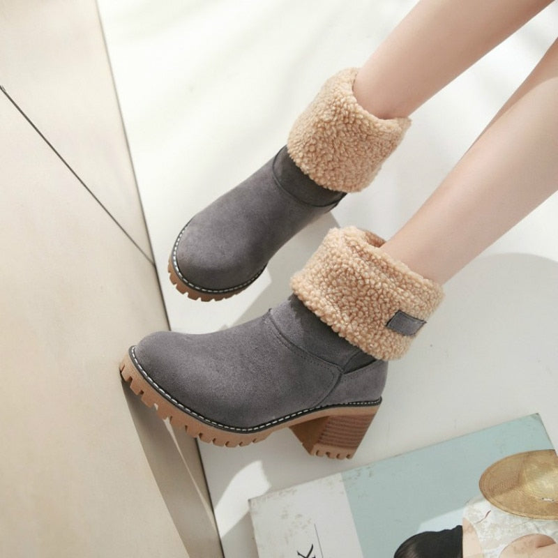 Fur Inner Platform Round Toe Ankle Snowboots