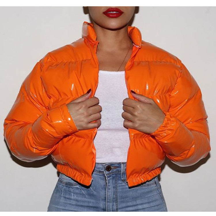 Neon Candy Color Cropped Puffer Women's Parka Bubble Jacket