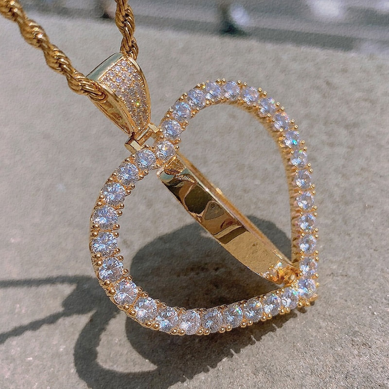 Cuban Link/Tennis/ Rope Custom Made Photo Rotating Heart Shape Double-Dided Pendant Chain Necklace