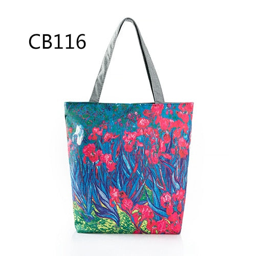 Floral Print Women Shoulder Canvas Shopping Tote Bag