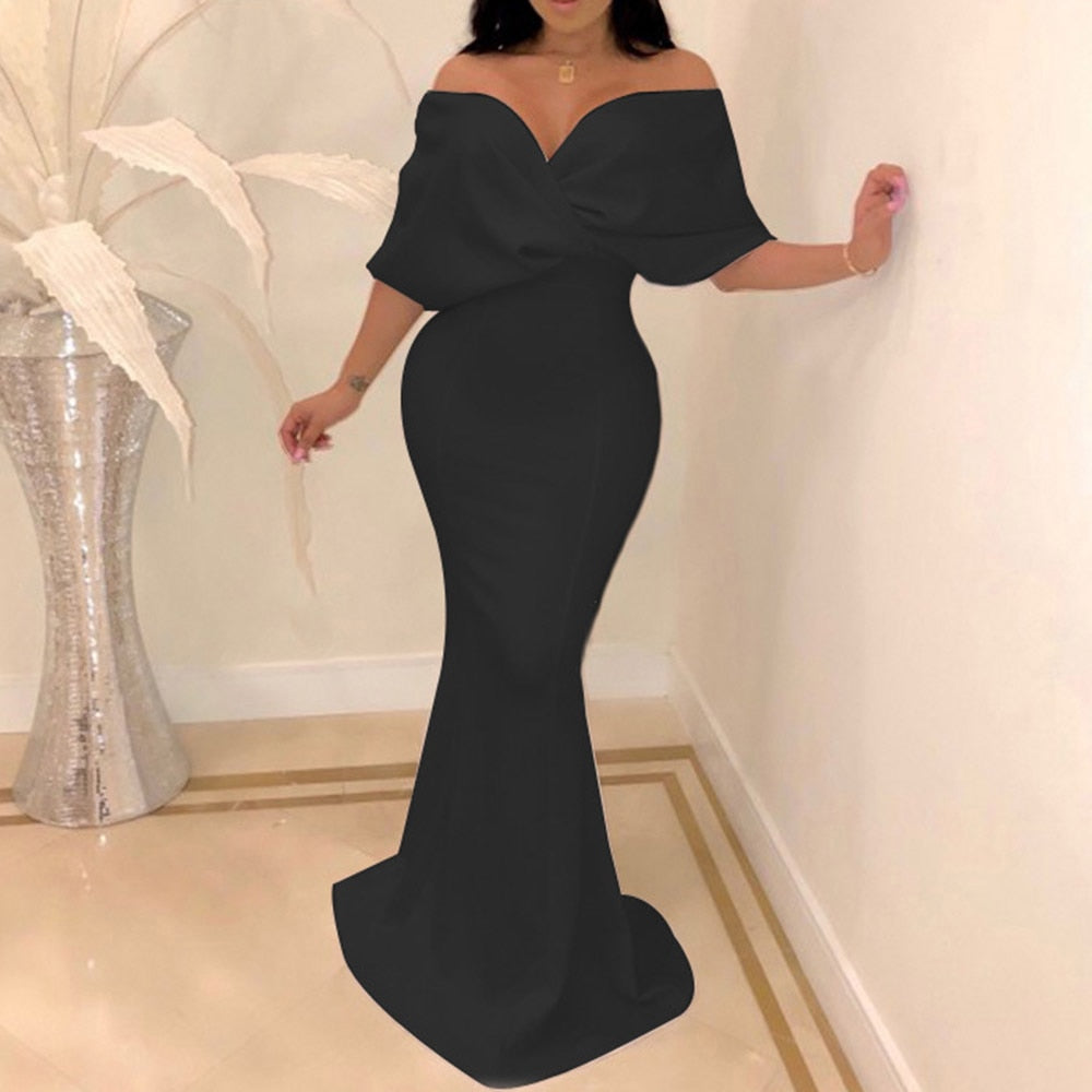 Off-the-Shoulder Bodycon Mermaid Backless Floor Length Party Dress