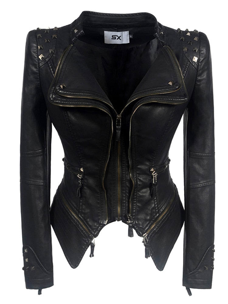 Snake Print Motorcycle Faux PU Leather Ladies Jacket