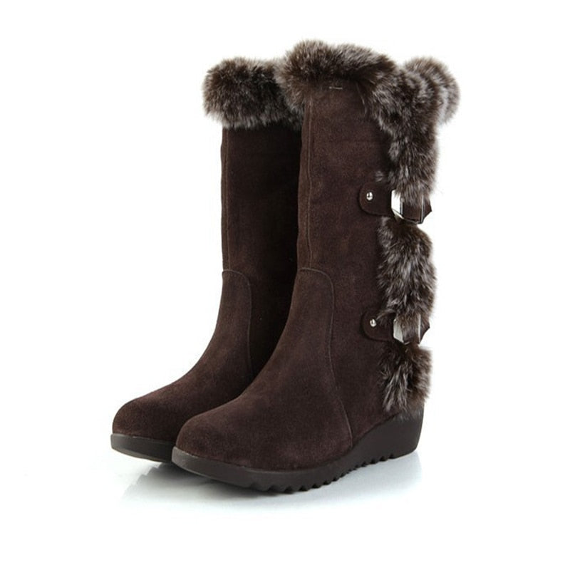 Faux Fur Mid-Calf Round Toe Flat Snowboots