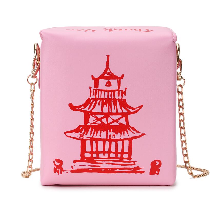 Chinese Takeout Box PU Leather Bucket Crossbody Purse