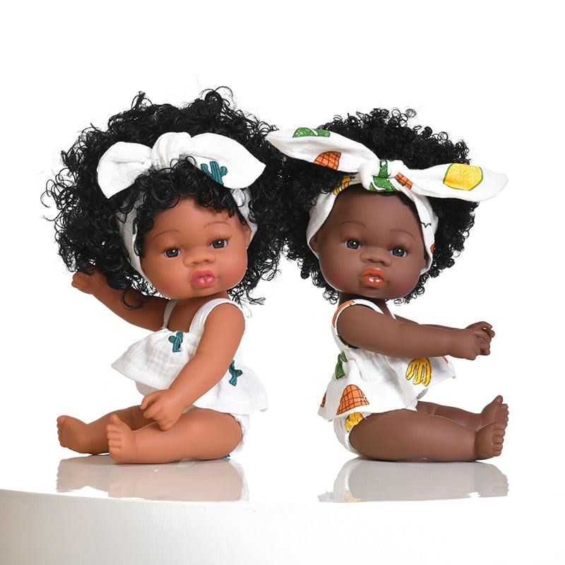 35cm African Black Girl Handmade Silicone Doll