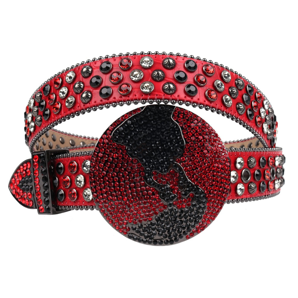 Crystal Rhinestone Unisex Globe Bling Studded Diamond Belt