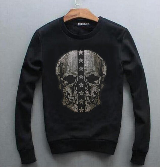 Men's Plein Rhinestone Skull Diamond Print O-Neck Hoodie Sweatshirts