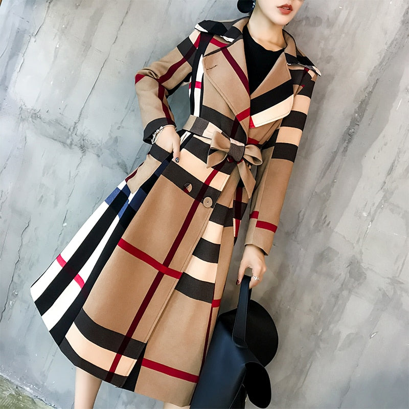 Ladies Kesington Plaid Windbreaker Trench Coat